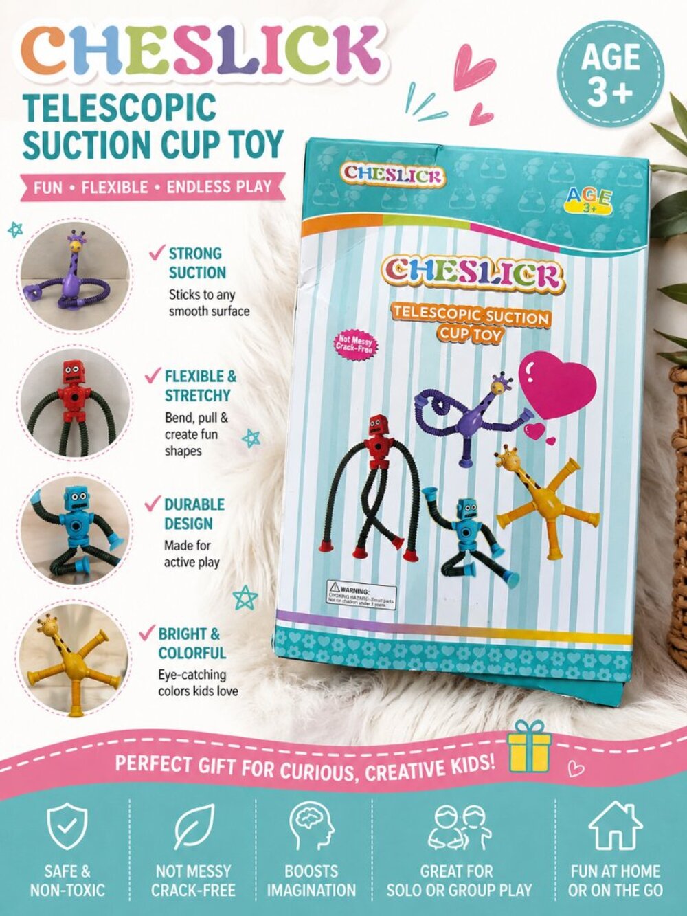 CHESLICR Telescopic Suction Cup Toy Flexible Fidget Sensory Toy Age 3+